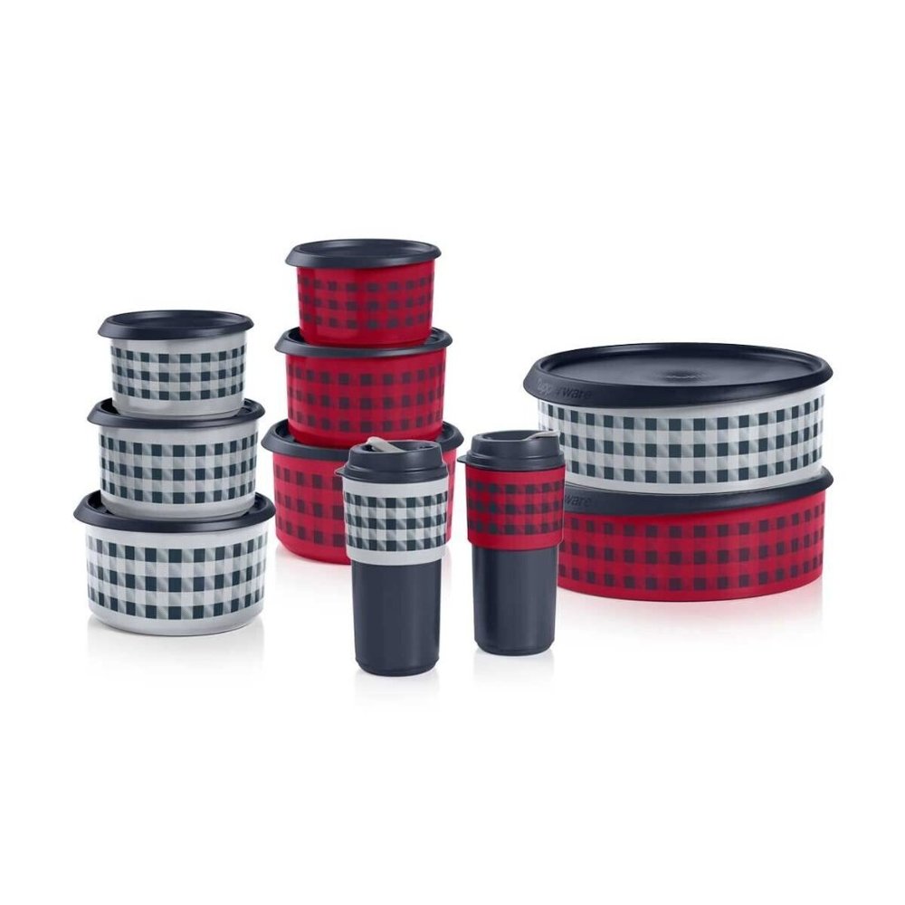 Tupperware Buffalo Plaid Canister Set Grey or Red Food Storage Holiday New
